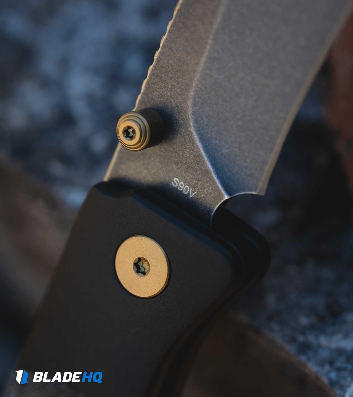 QSP Cairn Button Liner Lock Knife Denim Micarta (3.11" Black SW S90V)